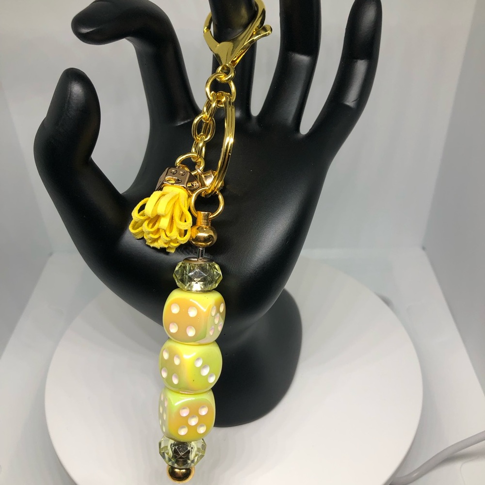 Elegant Gold and Yellow Dice Charm Keychain